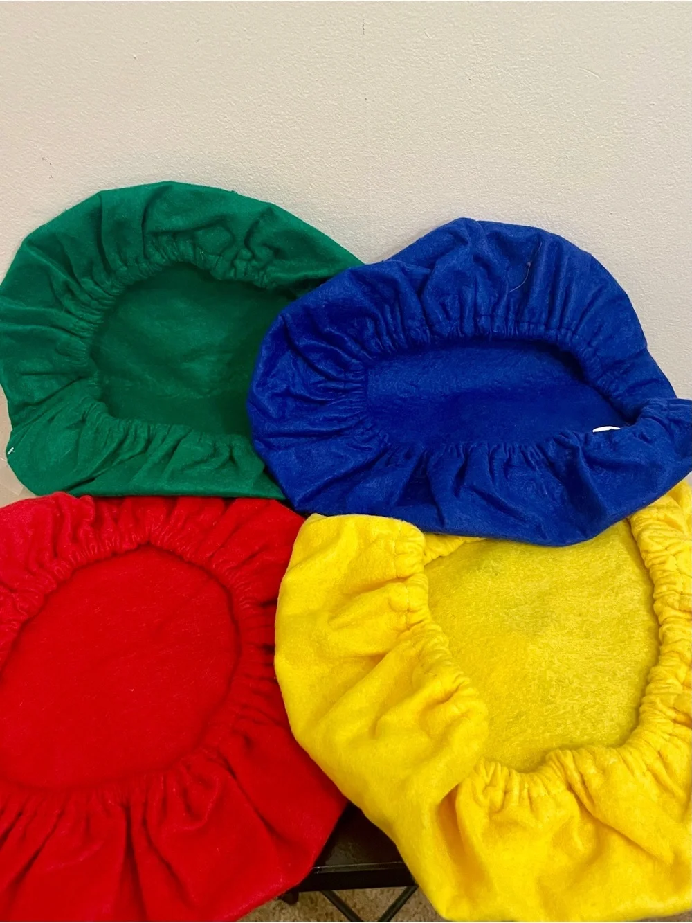 4 Felt French Berets Costume Set in Blue Red Yellow Green NWT